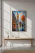 Impressionist London Wall Art Print | Big Ben Westminster Living Room Decor | Rainy Cityscape Poster | Red Bus Painting