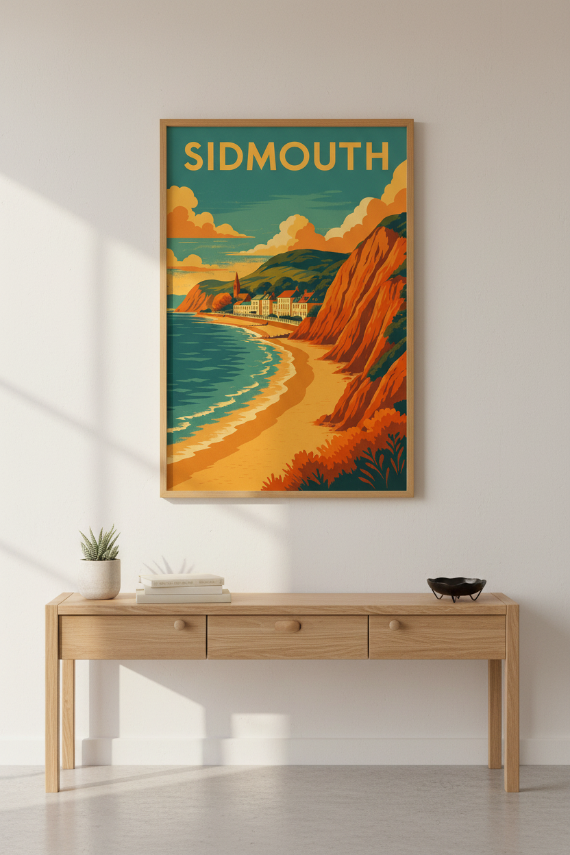 Vintage Sidmouth Travel Poster | Mid-Century Coastal Wall Art Print | Beach House Home Decor | Retro Folk Art Gift