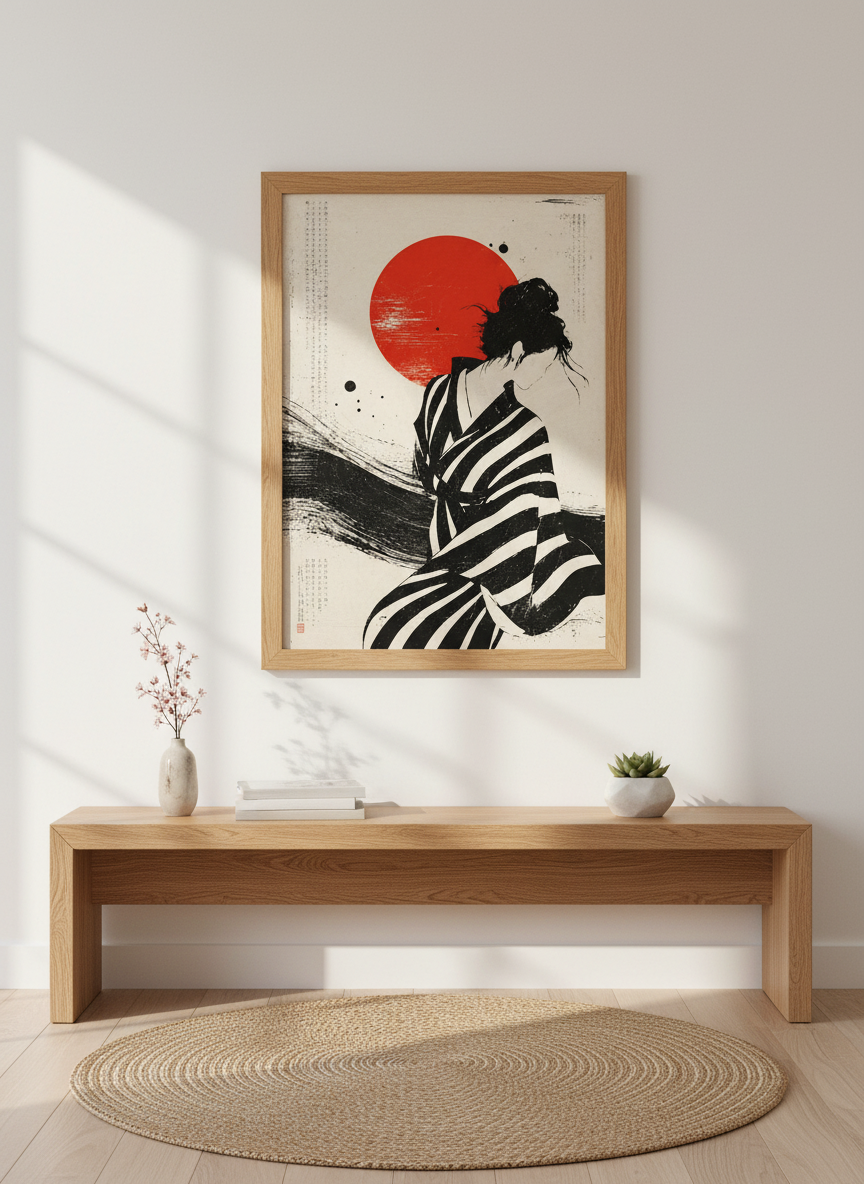 Japanese Zen Woman Wall Art Print | Boho Bedroom Decor | Abstract Minimalist Poster