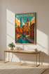 Retro Travel Manchester Wall Art Print | Living Room Decor | Autumn Aesthetic Cityscape Poster | England Canal Art