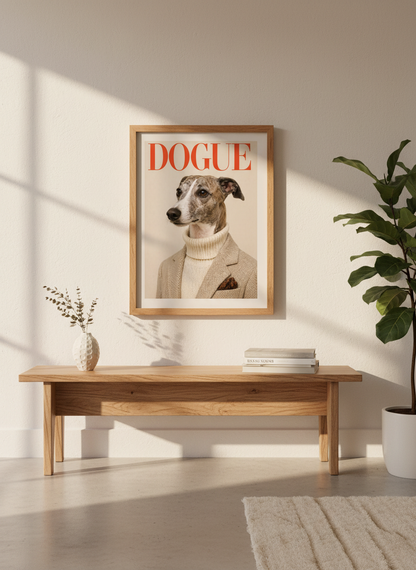 Humorous Dog Art Print | Framed Dogue Magazine Cover | Dog Lover Gift | Modern Living Room Decor | Eclectic Gallery Wall