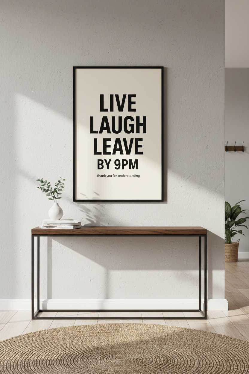 Humorous Typography Wall Art Print | Kitchen Decor | Funny Poster Print | Live Laugh Leave By 9PM Quote Art | Dorm Room
