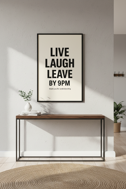 Humorous Typography Wall Art Print | Kitchen Decor | Funny Poster Print | Live Laugh Leave By 9PM Quote Art | Dorm Room
