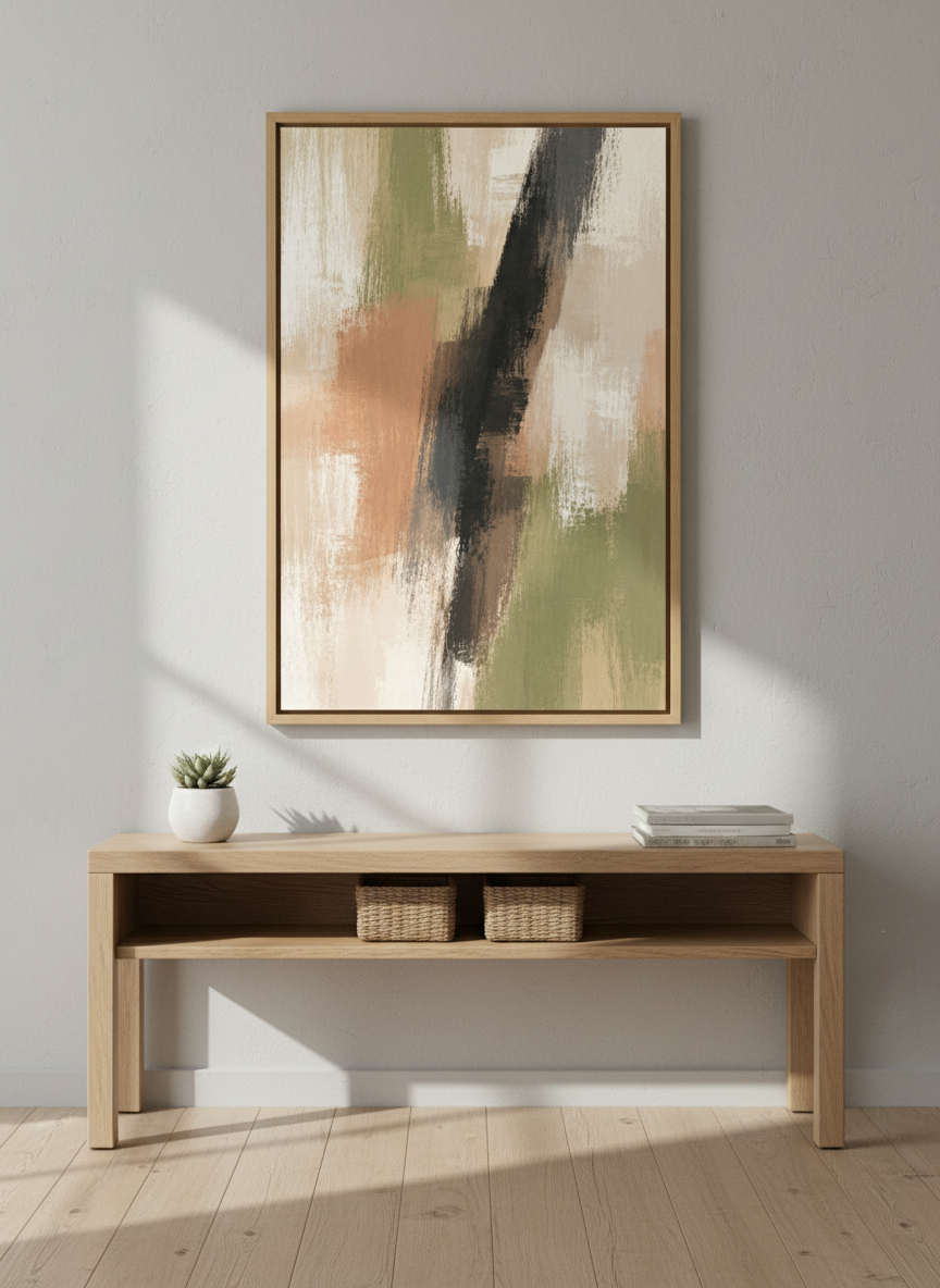 Abstract Brushstroke Framed Wall Art | Sage Green Living Room Decor | Modern Minimalist Framed Print | Ready to Hang Art