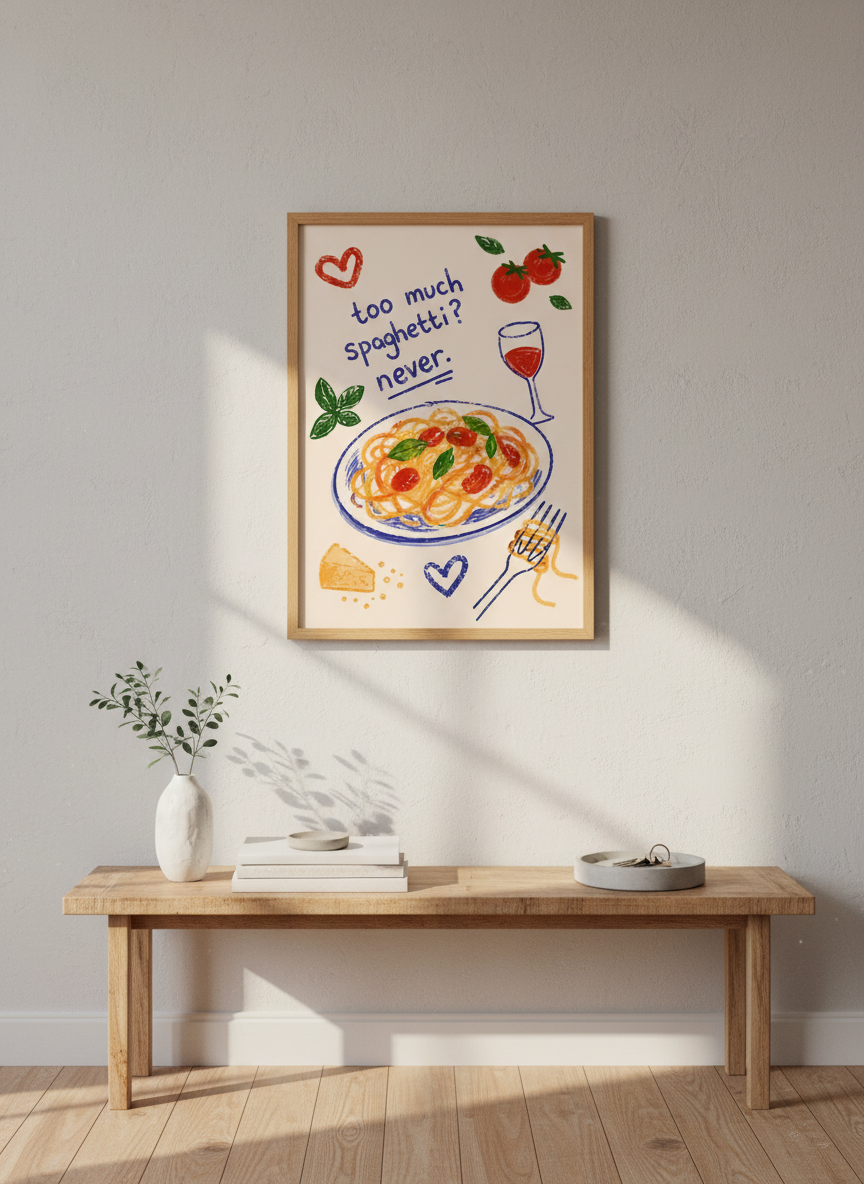 Spaghetti Wall Art Print | Kitchen Decor | Food Illustration Poster