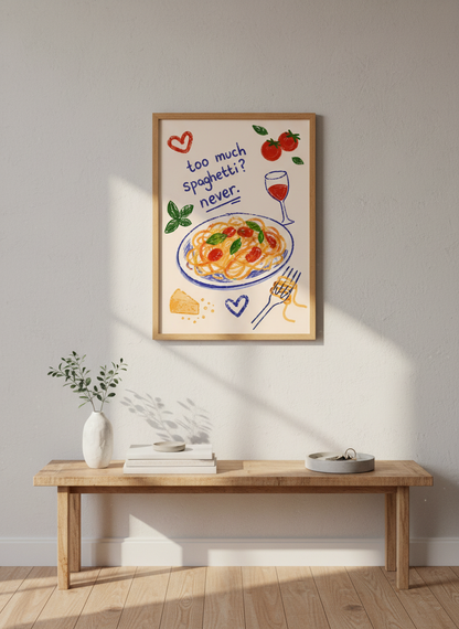 Spaghetti Wall Art Print | Kitchen Decor | Food Illustration Poster