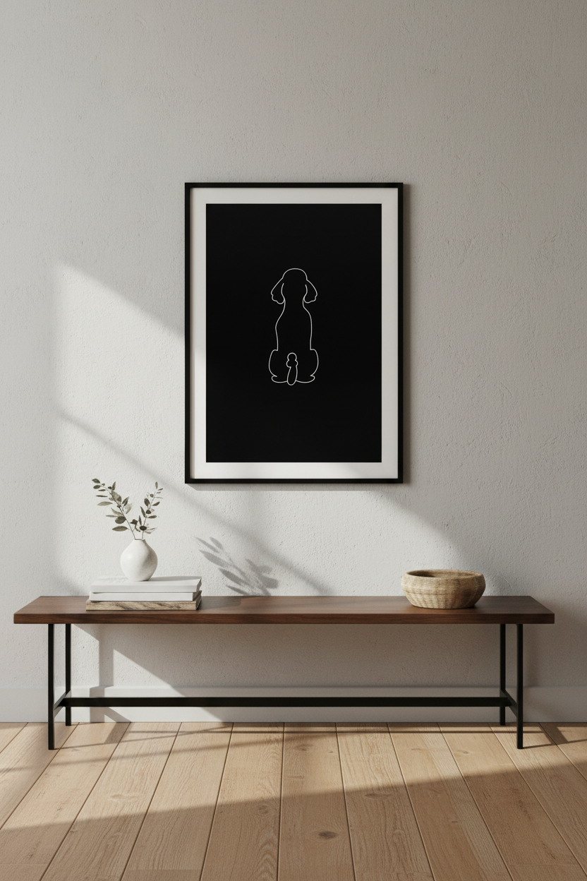 Minimalist Dog Line Art Print | Simple Canine Home Decor Wall Hanging | Pet Portrait Poster Black &amp; White Animal Wall Art