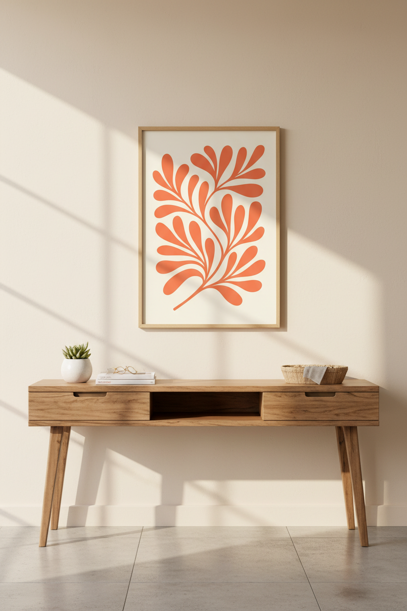 Abstract Coral Botanical Framed Art Print | Boho Living Room Decor | Mid-Century Modern Wall Art | Ready to Hang Poster