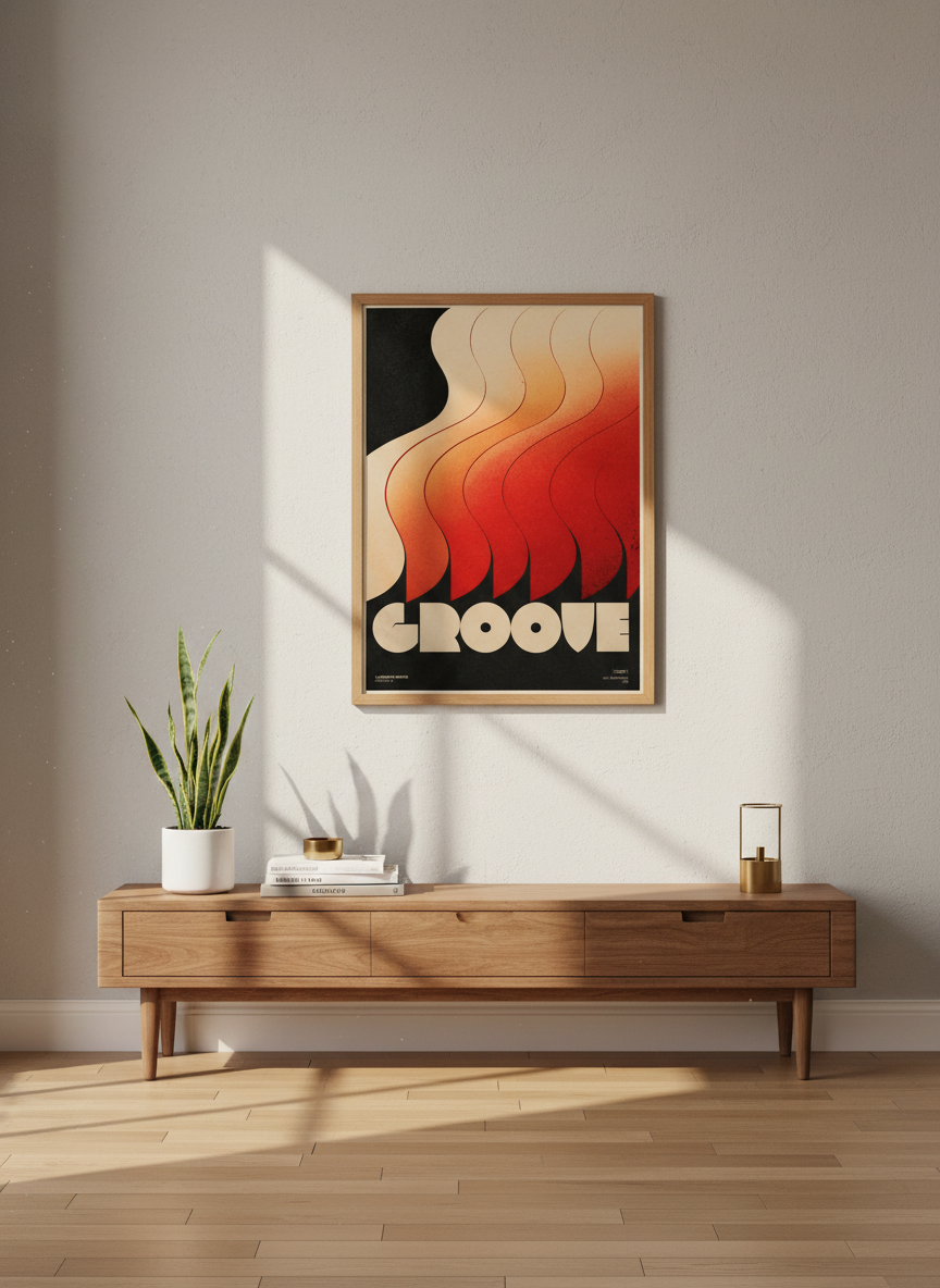 Retro Groove Wave Art Print | Mid-Century Modern Home Decor | Vibrant Abstract Music