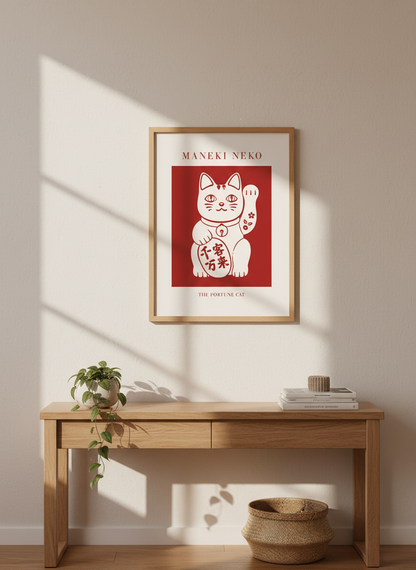 Maneki Neko Cat Poster | Lucky Charm Wall Art, Asian Decor, Fortune Cat Print