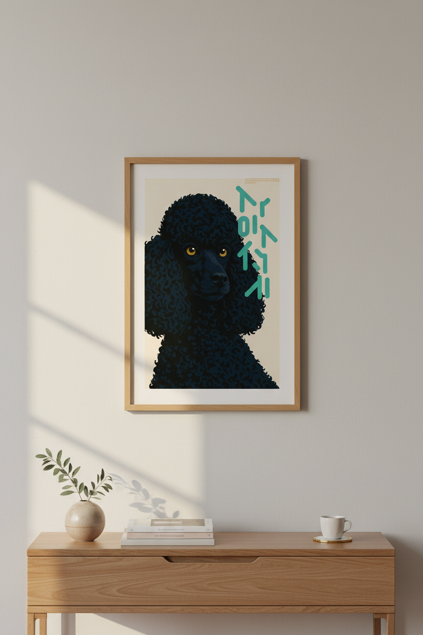 Minimalist Poodle Dog Framed Art Print | Living Room Decor | Pet Lover Gift Ready to Hang Wall Art