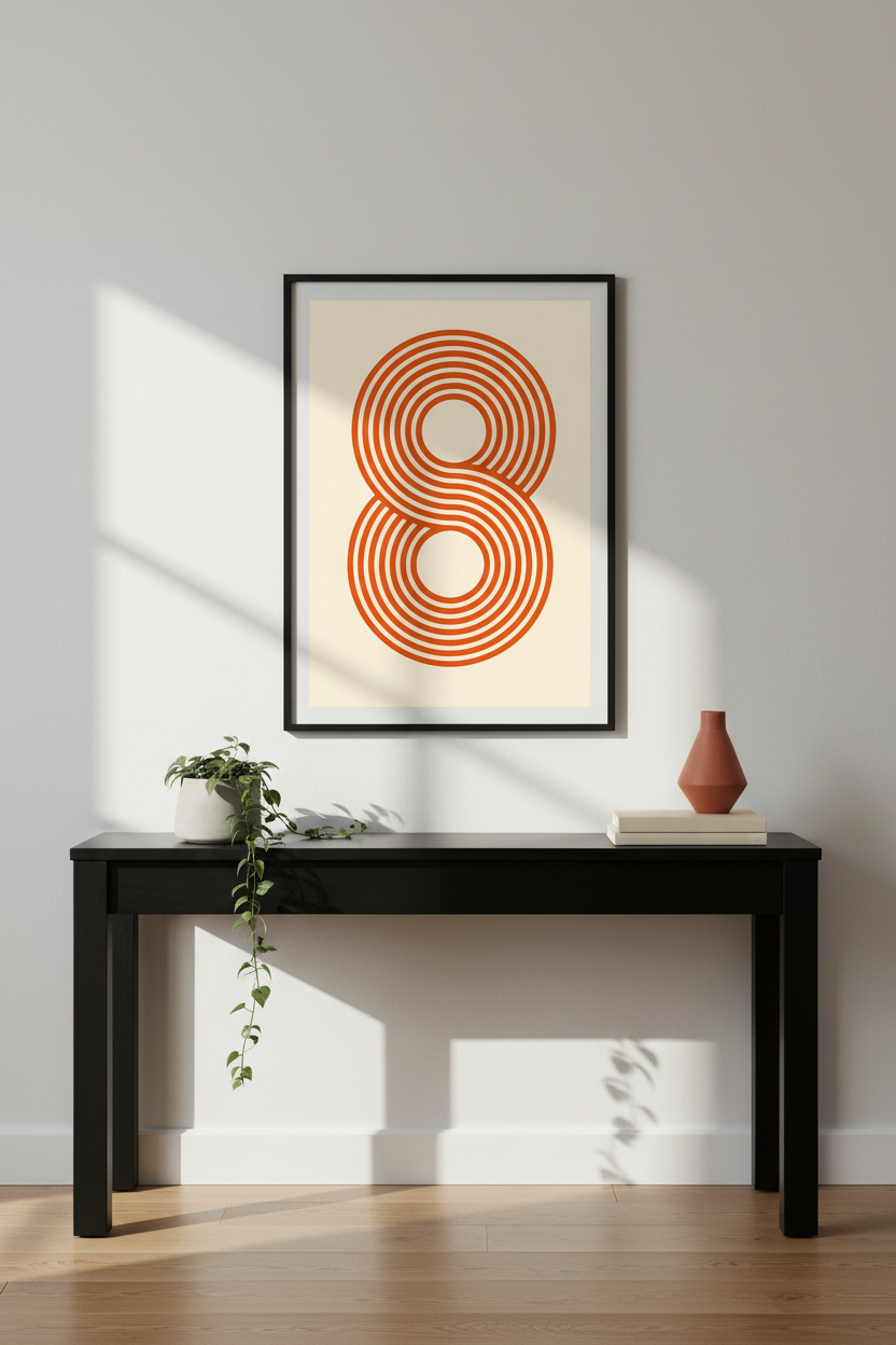 Retro Orange Figure 8 Wall Art Print, Mid Century Modern Abstract Poster, Endless Loop Infinity Graphic Home Decor