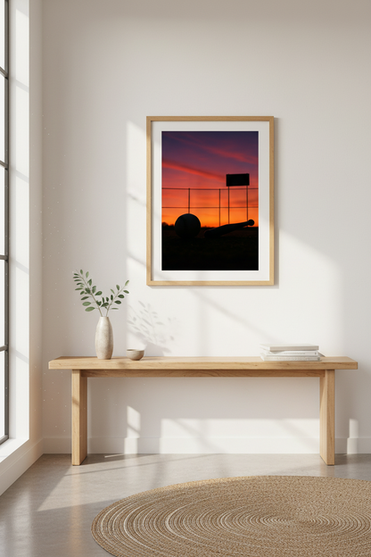 Dramatic Sunset Baseball Field Wall Art Print | Game Room Decor | Sports Aesthetic Framed Poster