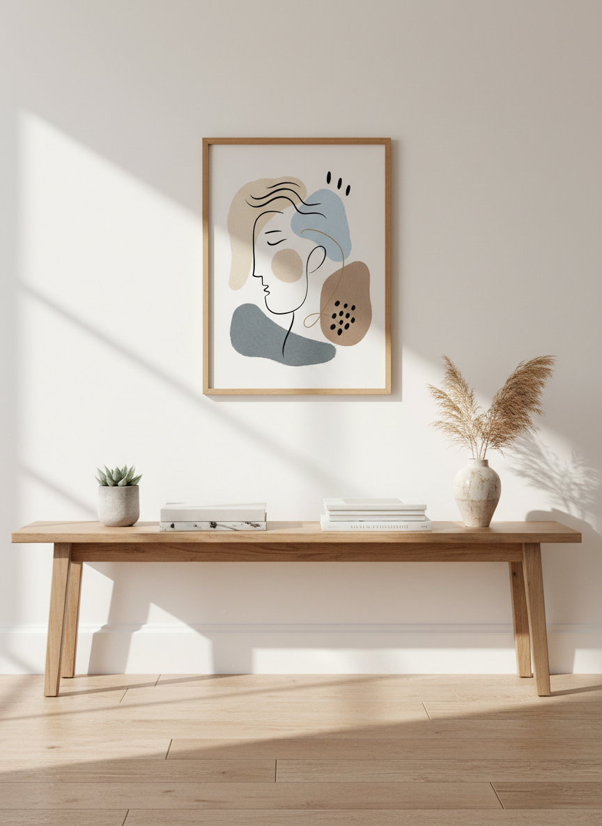 Abstract Woman Face Art | Minimalist Line Art Print | Living Room Decor | Neutral Tones
