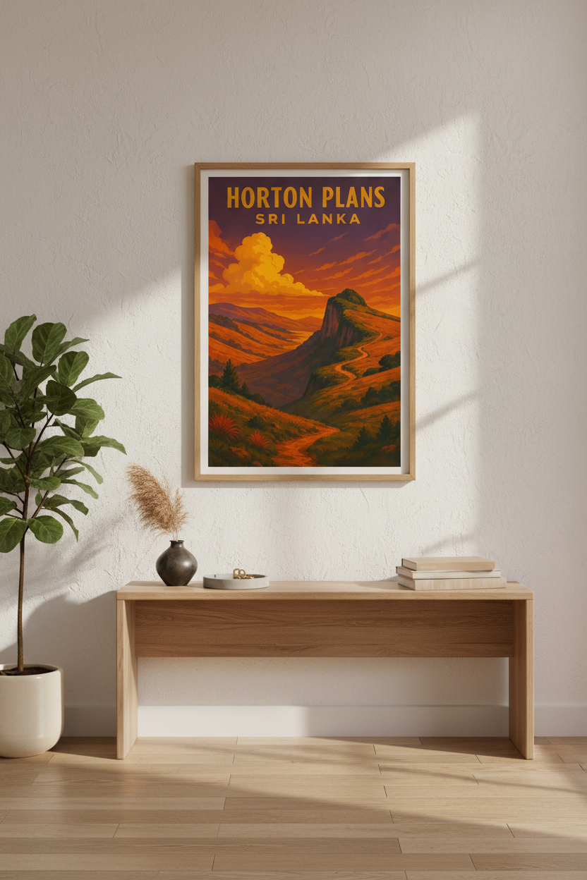 Horton Plains Sri Lanka Travel Wall Art Print | Vintage National Park Poster | Sunset Landscape Decor | Retro Art
