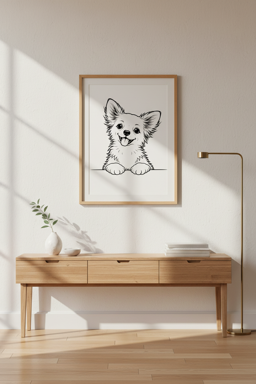 Minimalist Cute Puppy Wall Art Print | Kids Room Decor | Whimsical Dog Lover Poster | Unframed, Framed &amp; Digital Art
