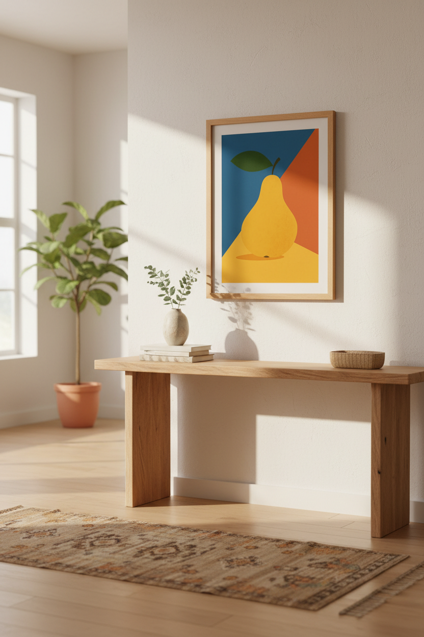 Abstract Pear Wall Art Print | Mid Century Modern Kitchen Decor | Geometric Fruit Poster | Warm Earth Tone Minimalist Art