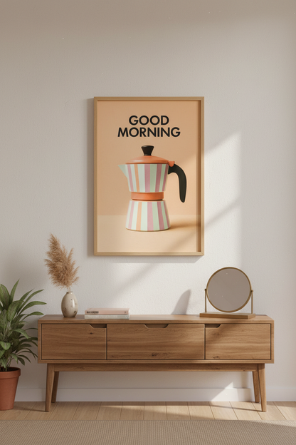 Minimalist Moka Pot Coffee Wall Art Print | Kitchen Cafe Decor | Aesthetic Pop Art Poster for Coffee Lover Gift