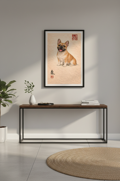 French Bulldog Wall Art Print | Happy Fawn Frenchie Poster | Dog Owner Home Decor | Pet Portrait Animal Art Print