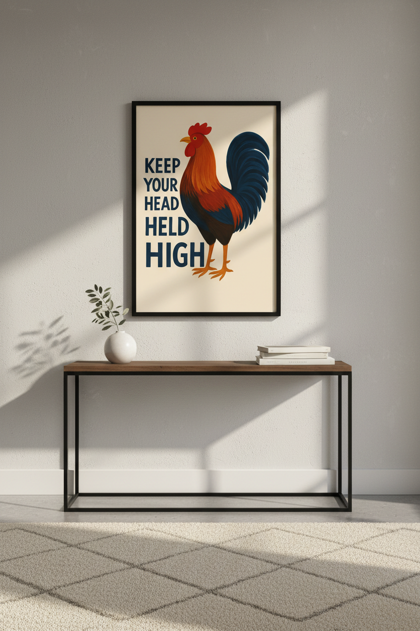 Motivational Rooster Wall Art Print | Farmhouse Kitchen Decor | Inspirational Quote Poster | Keep Your Head Held High