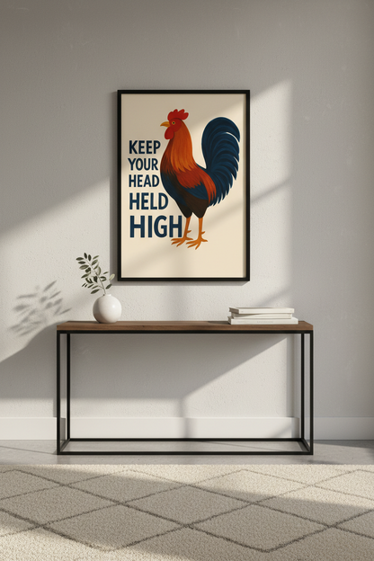 Motivational Rooster Wall Art Print | Farmhouse Kitchen Decor | Inspirational Quote Poster | Keep Your Head Held High