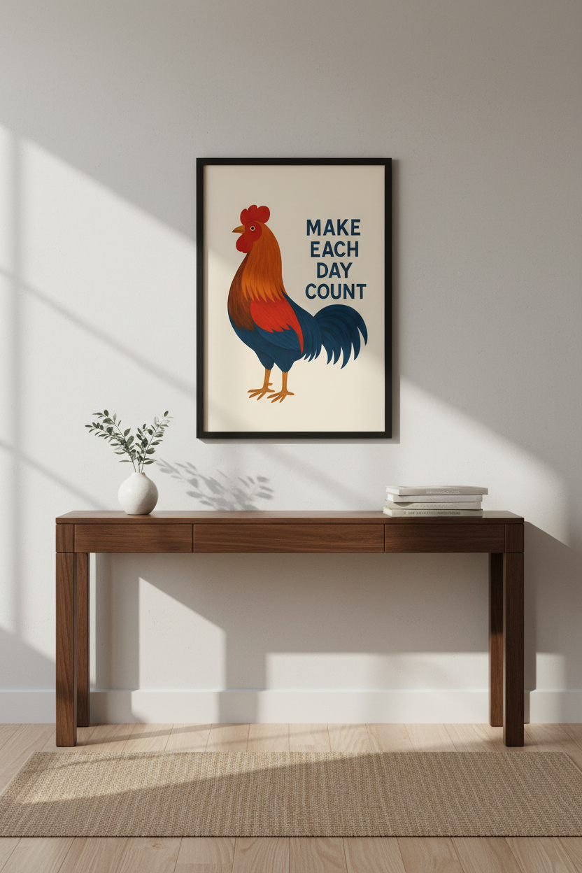 Rustic Rooster Wall Art Print | Farmhouse Kitchen Decor | Inspirational Quote Poster | Unframed, Framed, Digital Download