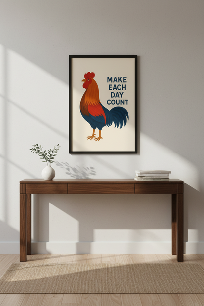 Rustic Rooster Wall Art Print | Farmhouse Kitchen Decor | Inspirational Quote Poster | Unframed, Framed, Digital Download