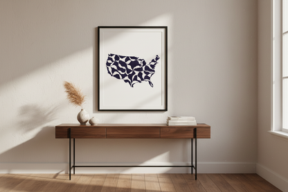 USA Map Wall Art Print | Modern Abstract US Map Poster | Minimalist Home Decor | Patriotic Wall Hanging | Navy Wavy Design