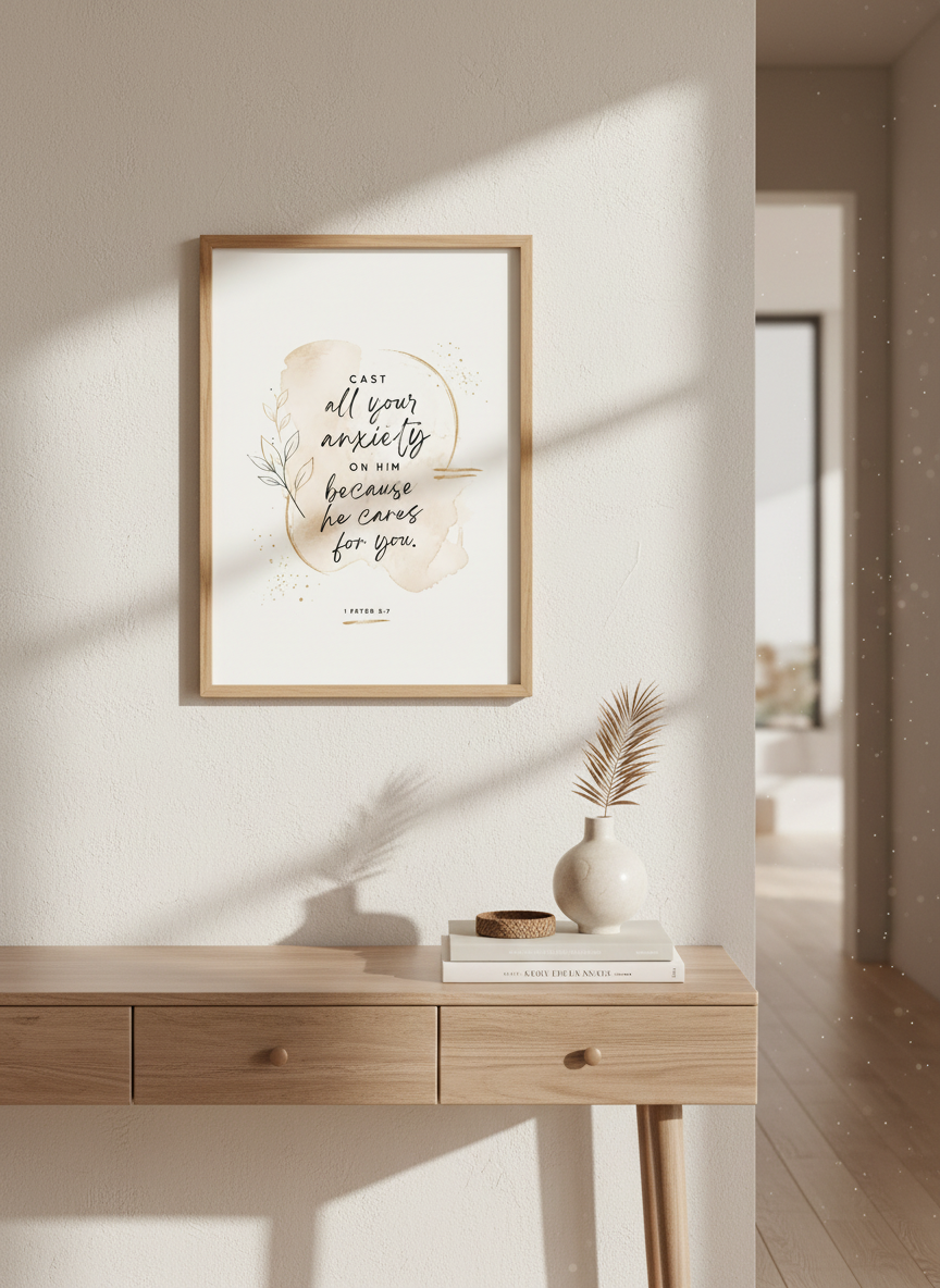 Bible Verse Wall Art | Scripture Decor, Christian Gift, Beige Gold Modern Print