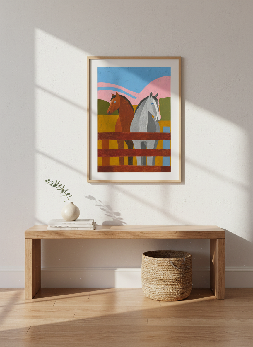 Abstract Horse Wall Art Print | Farmhouse Decor | Modern Farmhouse Framed Poster | Equestrian Room Decor | Ready to Hang Art