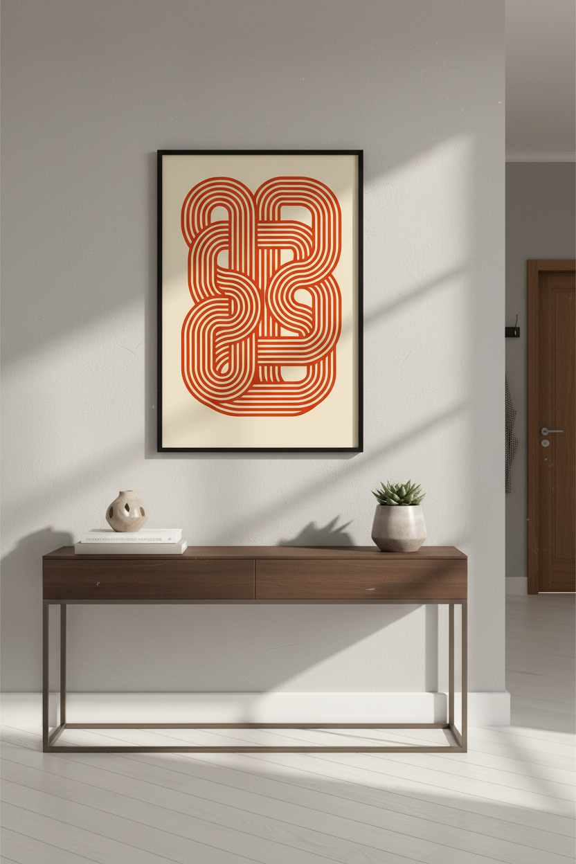 Retro Orange Abstract Wall Art Print | Mid Century Modern Geometric Poster | Groovy Line Art Home Decor | Vintage Inspired Wall Hanging