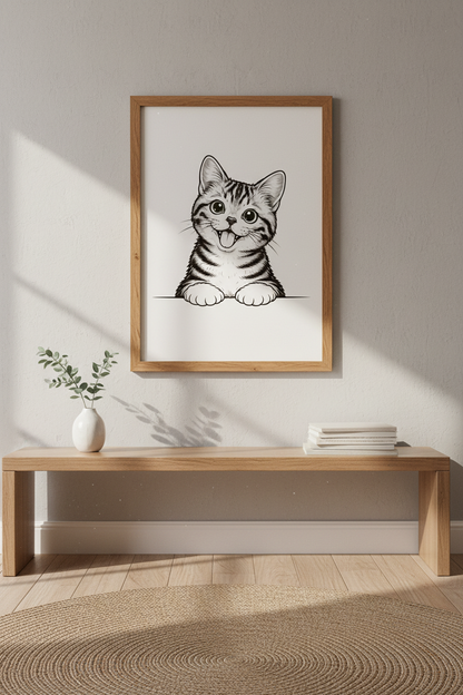 Cute Cartoon Cat Wall Art Print | Kids Room Decor | Whimsical Pet Poster | Kitten nursery art, animal lover gift, digital download