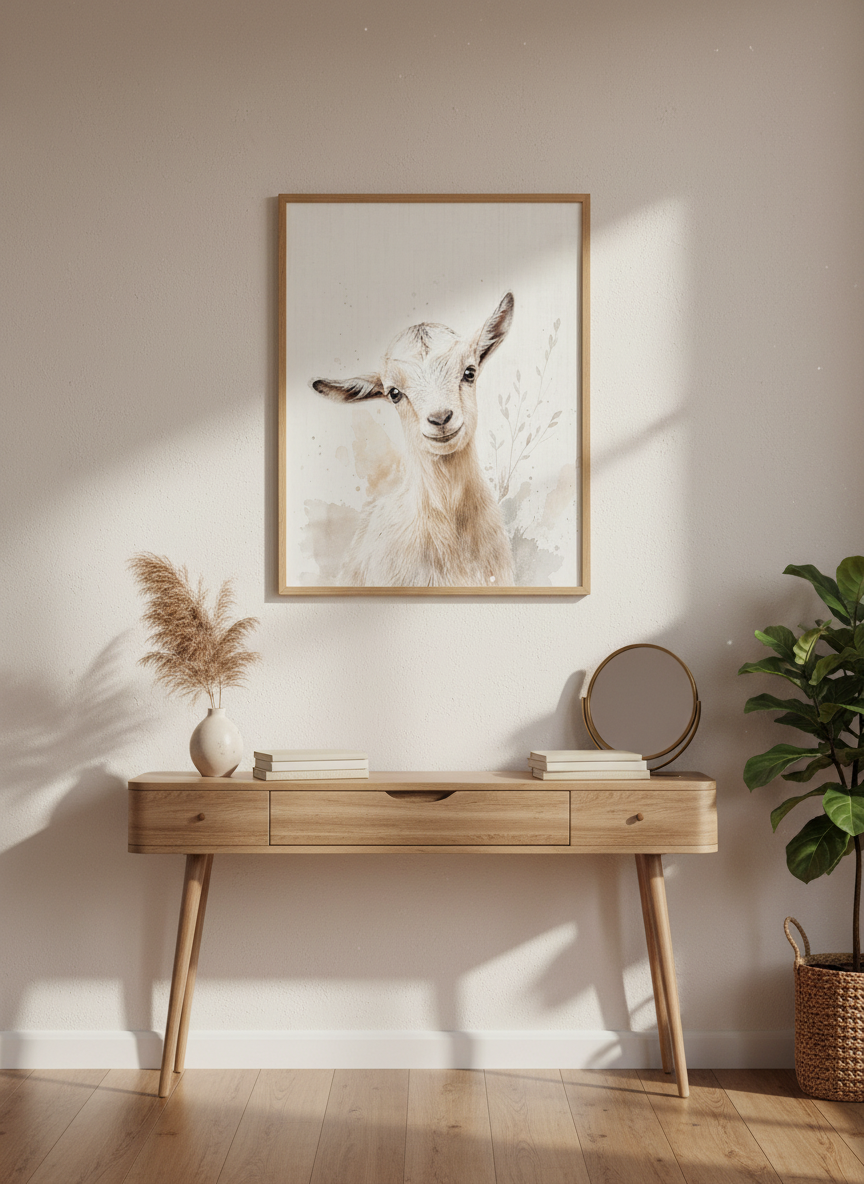 Baby Goat Wall Art Print | Boho Farmhouse Nursery Decor | Neutral Animal Poster