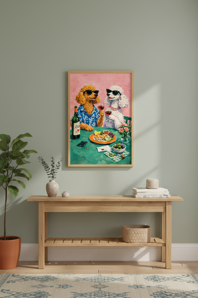 Eclectic Poodle Dog Art Print | Fun Kitchen Decor | Whimsical Animal Poster | Unframed, Framed &amp; Digital Art