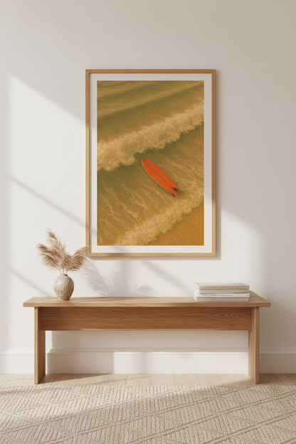 Minimalist Beach Surfboard Framed Wall Art Print | Coastal Living Room Decor | Retro Aesthetic Poster