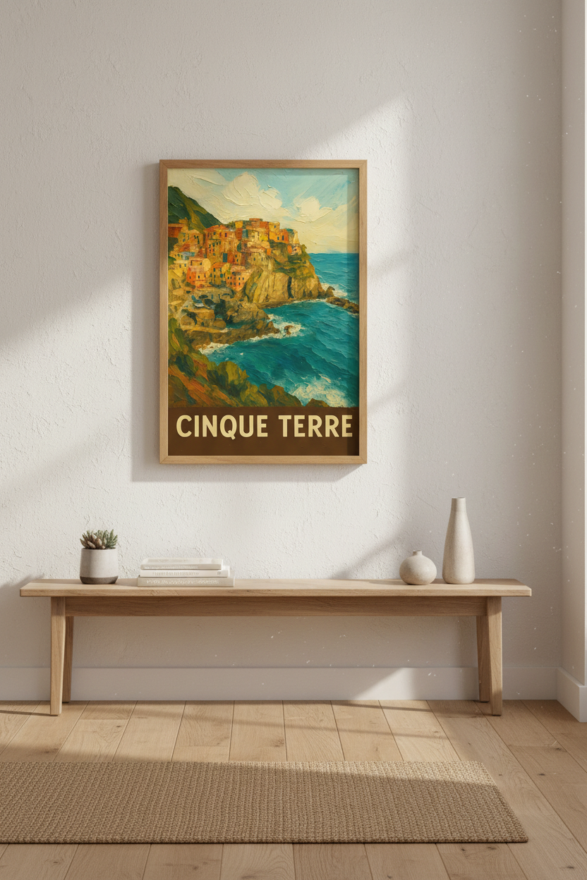 Impressionist Cinque Terre Wall Art Print | Travel Decor | Coastal Village Poster | Italian Riviera Painting | Mediterranean Art