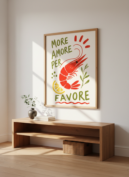 Shrimp Pasta Kitchen Wall Art Print | Italian Food Dining Room Decor | Brushstroke Poster