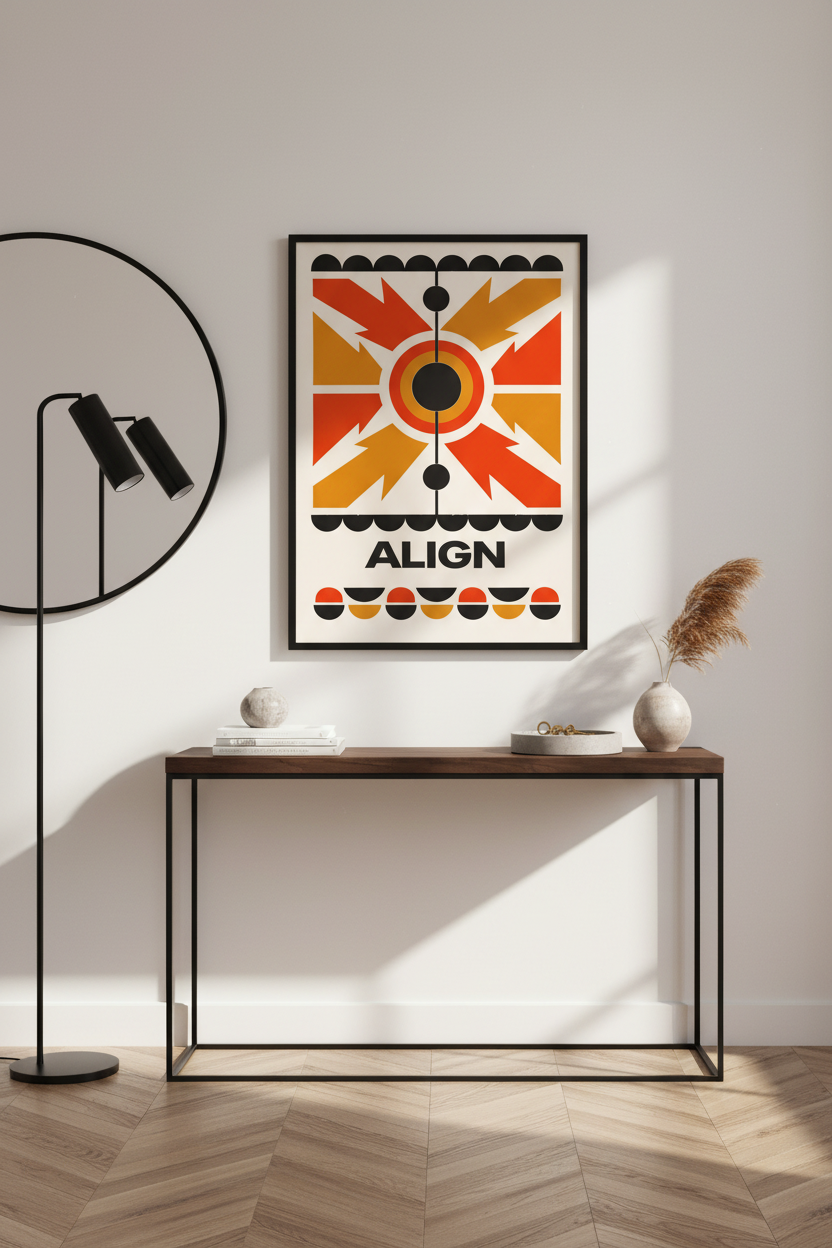 Abstract Align Wall Art Print | Mid-Century Modern Home Decor | Geometric Target Red Orange Yellow Poster | Unframed Art Print