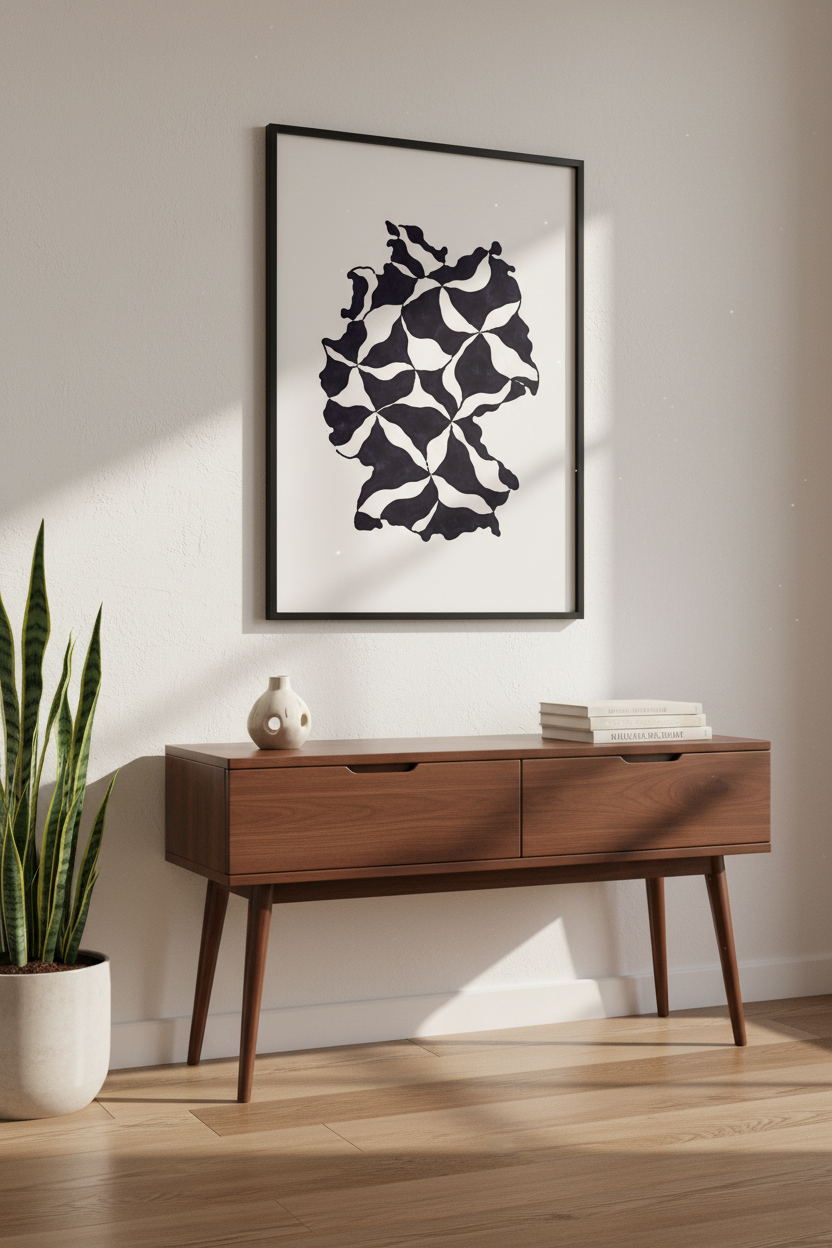 Germany Map Wall Art Print | Abstract Geometric Black &amp; White Pattern | Modern Home Decor Poster | German Country Minimalist Wall Hanging