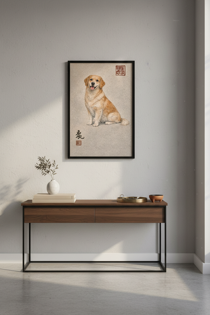 Golden Retriever Dog Wall Art Print | Pet Portrait Home Decor | Animal Lover Gift | Japanese Art Style Poster