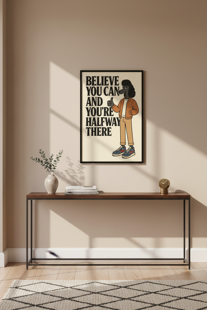 Retro Poodle Motivation Wall Art Print | Office Decor | Positive Aesthetic Poster | Believe You Can Quote Art