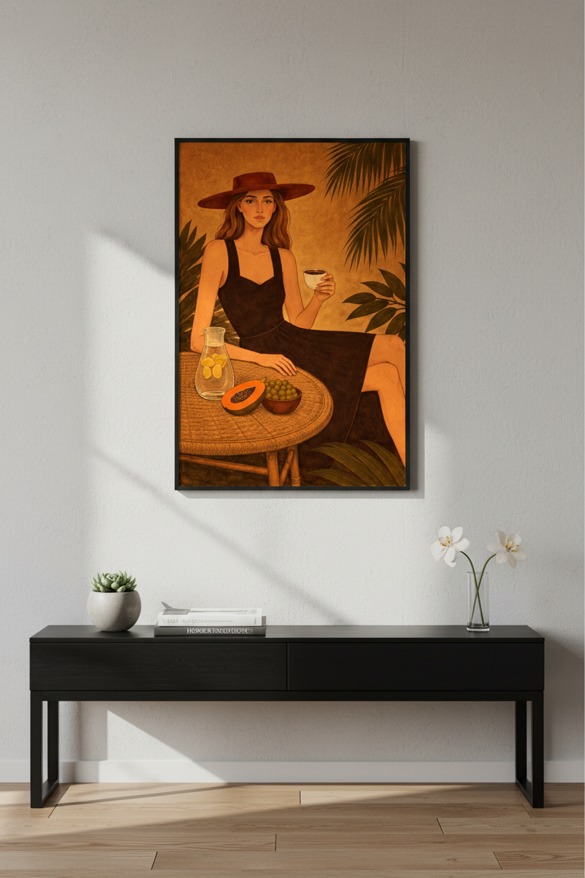 Bohemian Woman Portrait Wall Art Print | Tropical Decor | Vintage Aesthetic Poster | Mid Century Modern Wall Decor