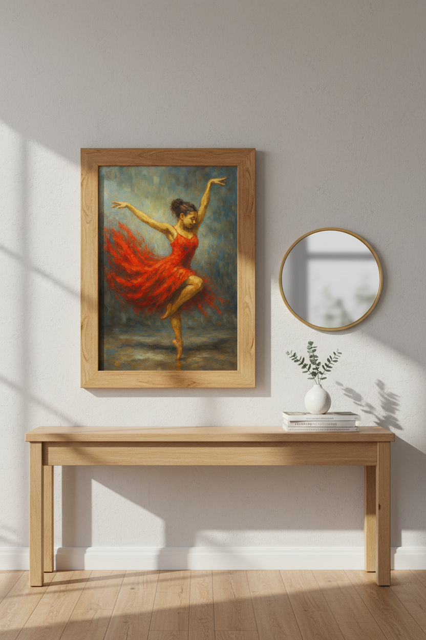 Textured Ballet Dancer Wall Art Print | Vibrant Red Dress Dance Poster | Modern Expressionist Room Decor | Digital &amp; Framed Options