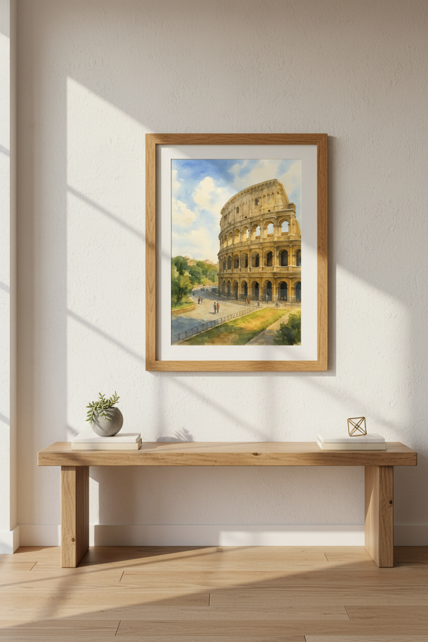 Watercolor Colosseum Wall Art Print | Rome Cityscape Decor | Italian Travel Poster | Ancient Architecture Art | Modern Roman Gift
