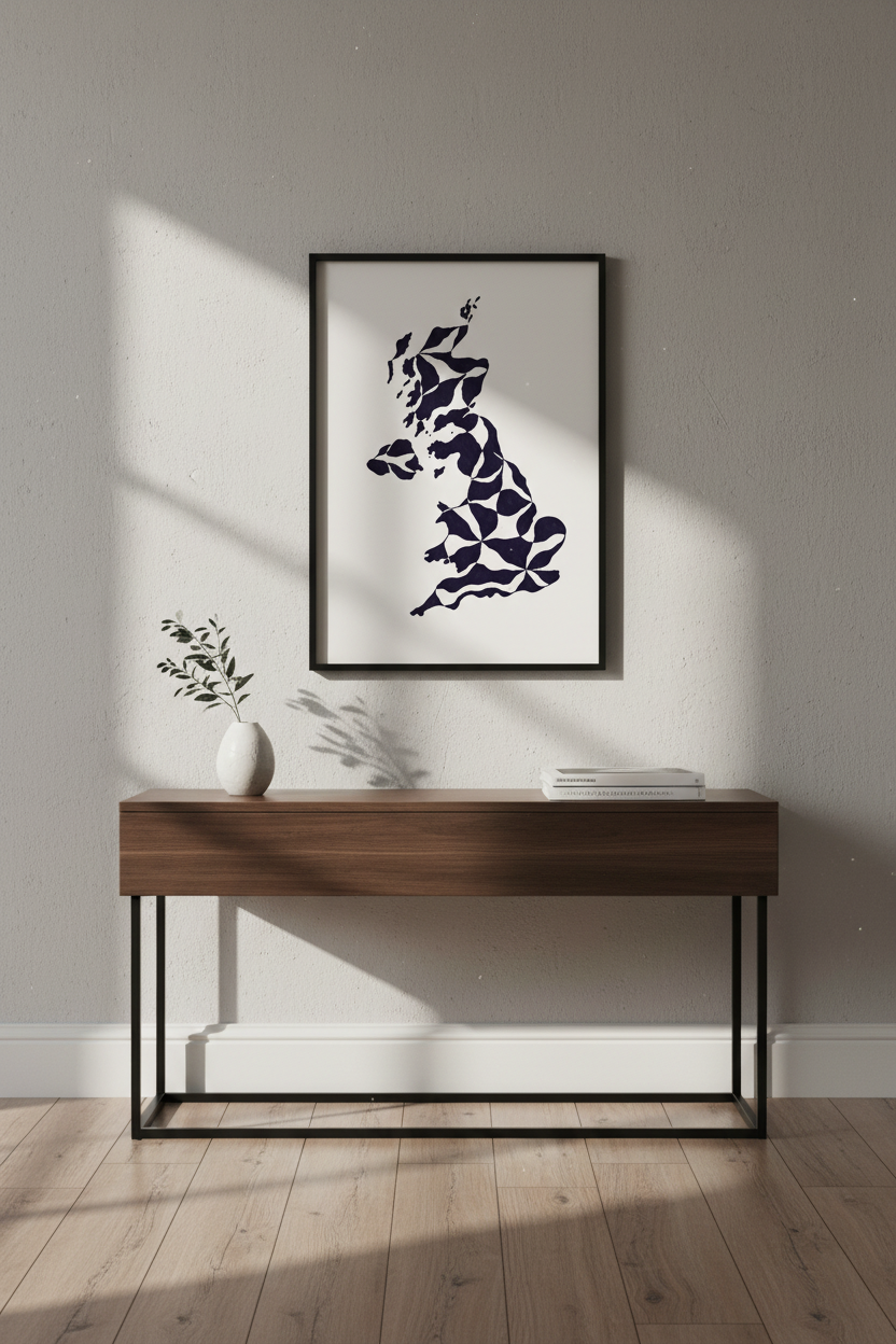 UK Map Pattern Wall Art | Great Britain Abstract Print | Geometric Britain Home Decor | Unique UK Map Poster UK Wall Hanging
