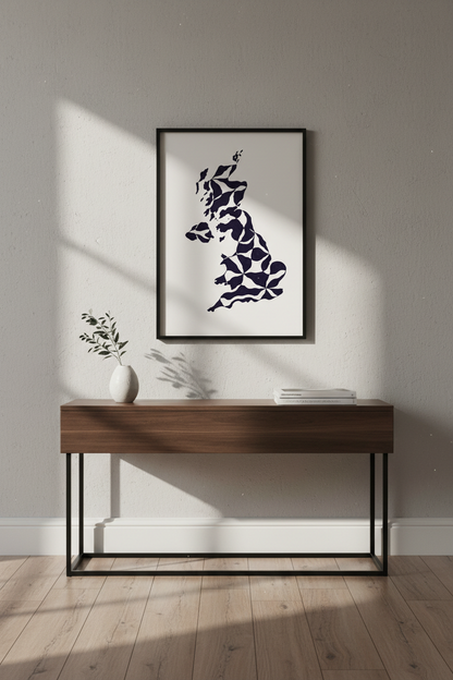 UK Map Pattern Wall Art | Great Britain Abstract Print | Geometric Britain Home Decor | Unique UK Map Poster UK Wall Hanging