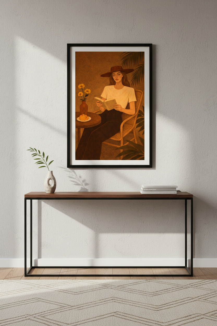 Woman Reading Art Print | Boho Chic Wall Art | Muted Tones Poster | Relaxing Moment Home Decor | Bedroom Living Room Art