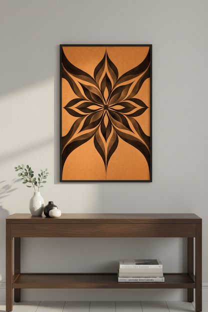 Modern Floral Mandala Wall Art Print | Abstract Boho Decor | Terracotta &amp; Black Botanical Poster | Unique Living Room Home Decor