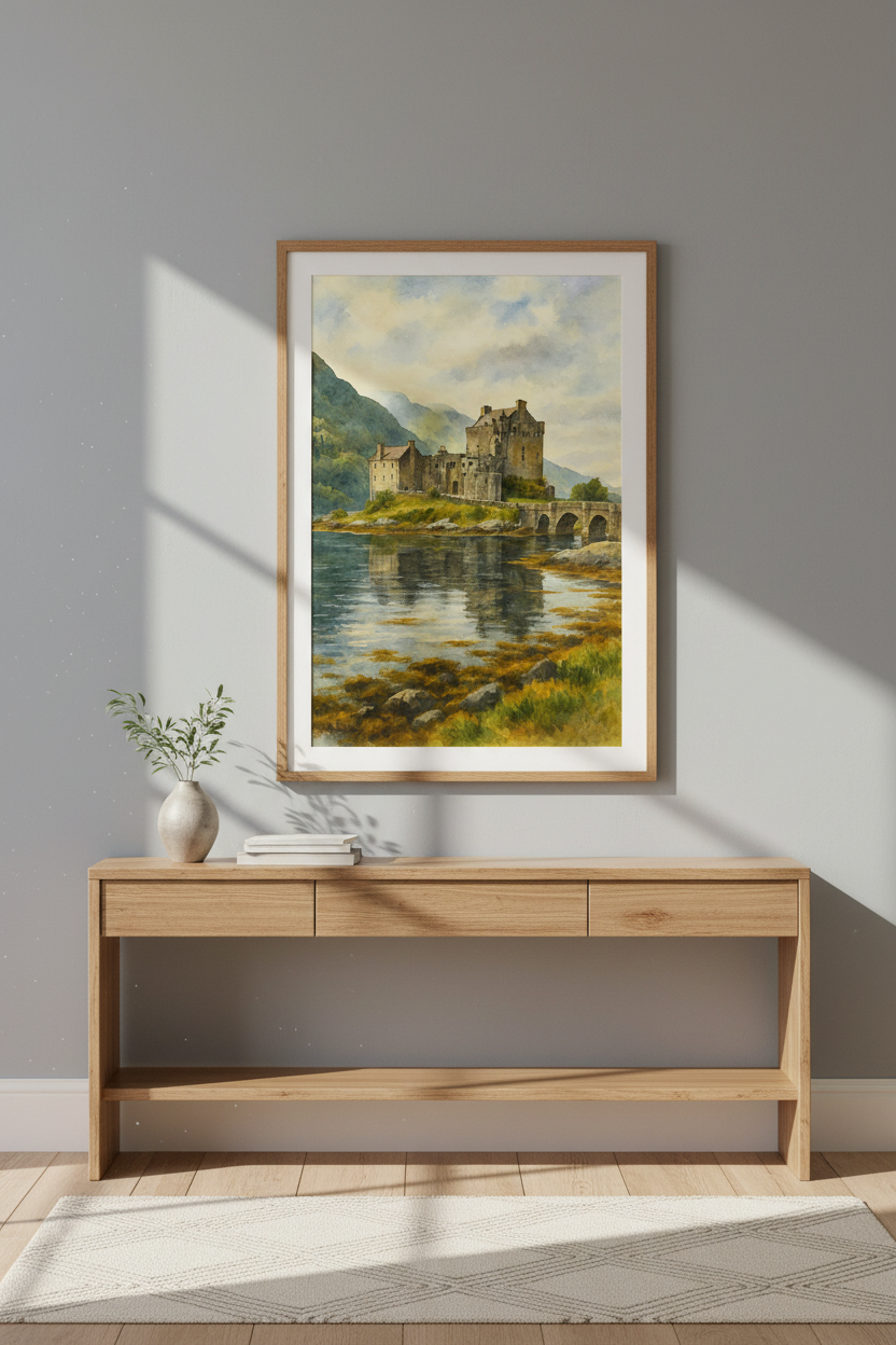 Watercolor Castle Wall Art Print | Scottish Landscape Wall Decor | Rustic Medieval Aesthetic Poster | Digital Print, Framed, Unframed