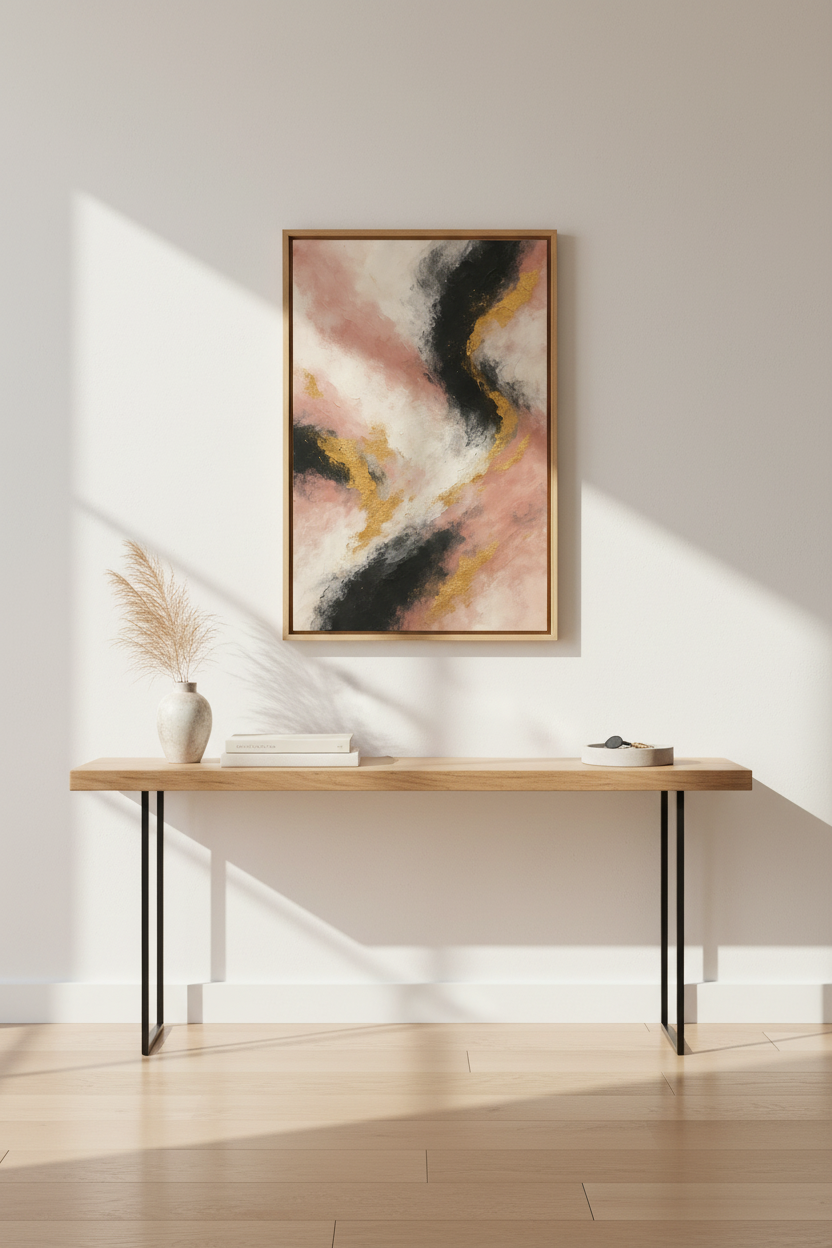 Abstract Pink Gold Black Swirl Wall Art Print | Glam Living Room Decor | Modern Bedroom Poster | Blush Gold Art